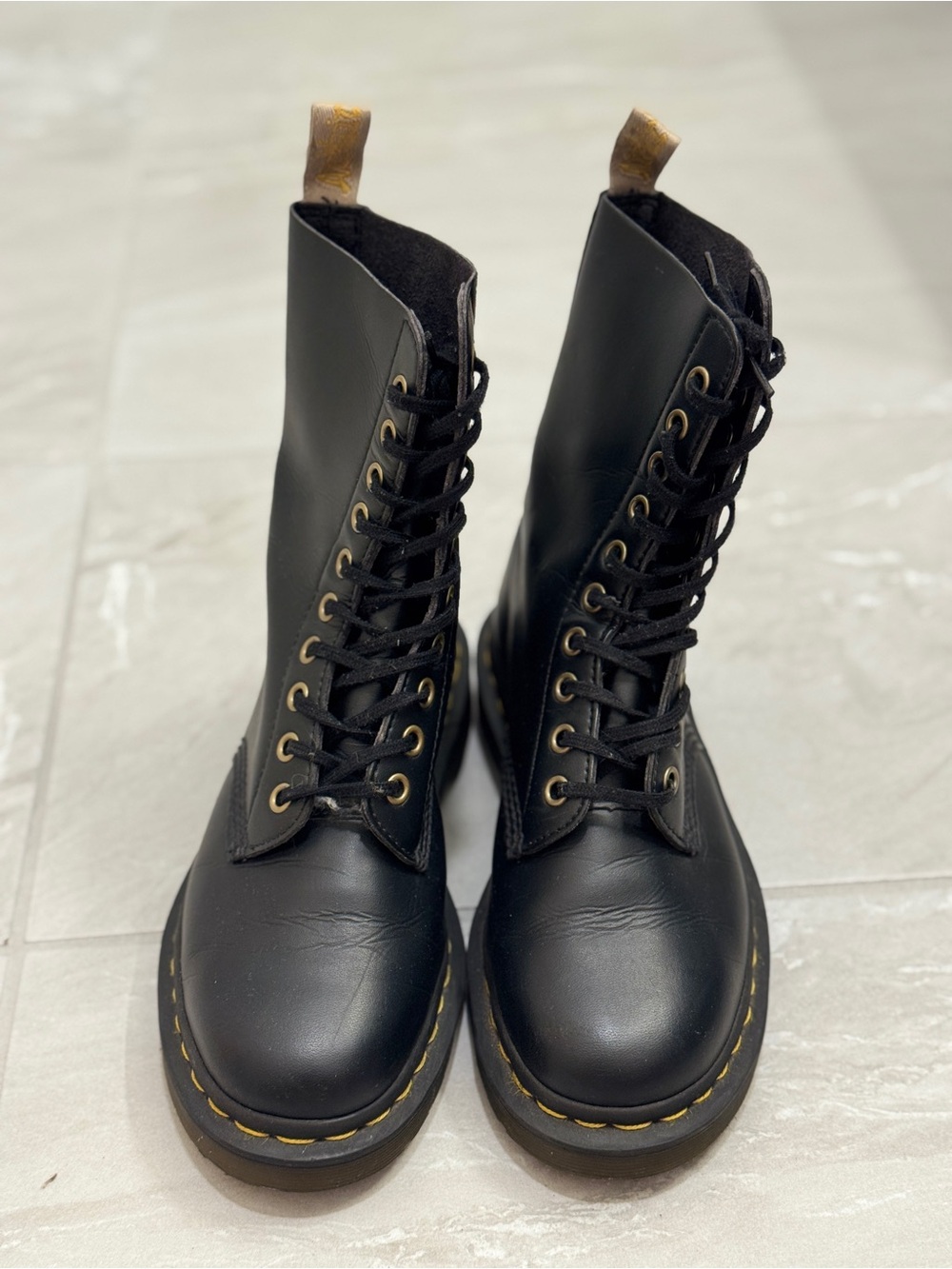 Vegan Leather Dr Martens Black Lace-Up Combat Boots - Women's
